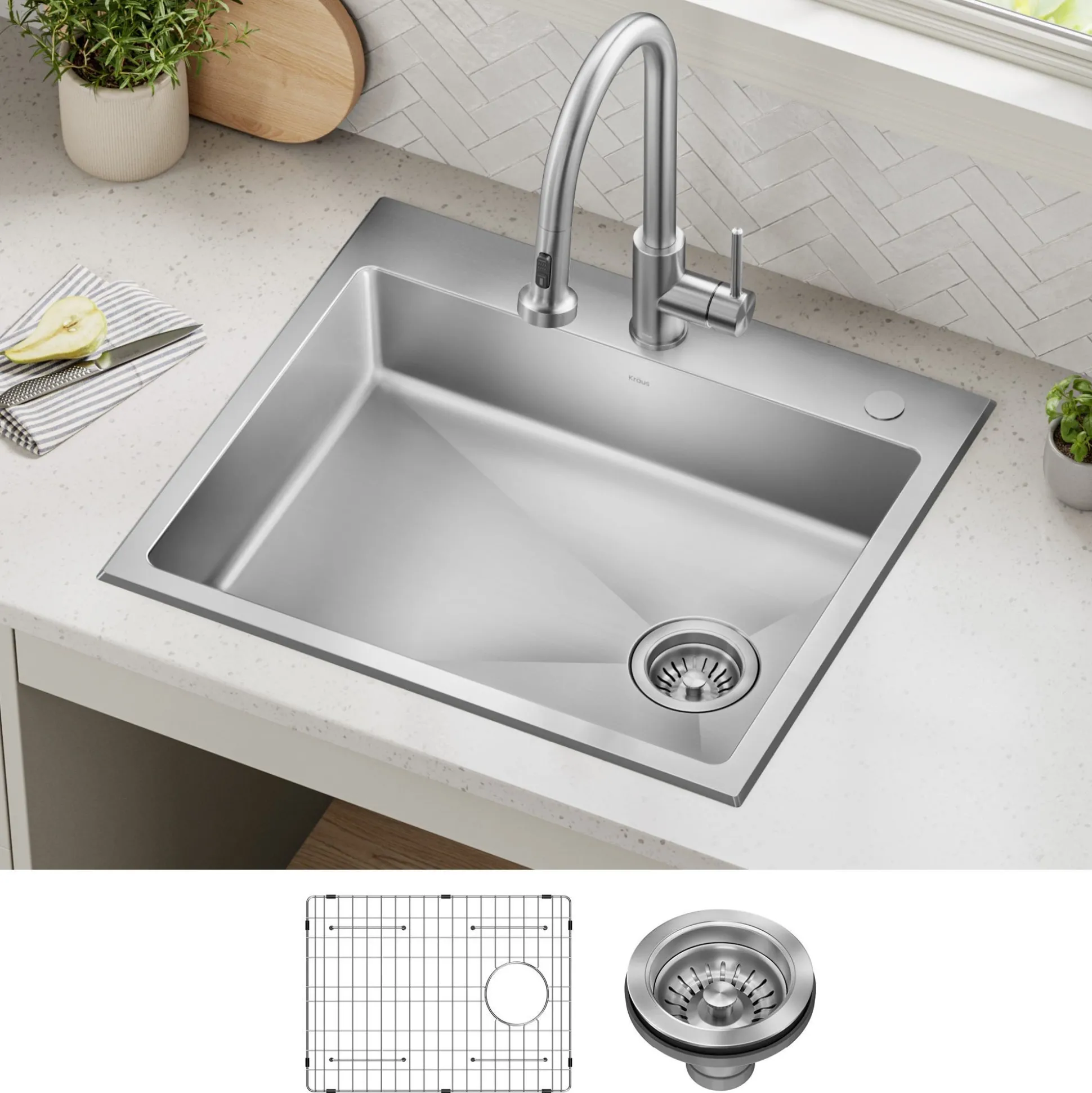 25” ADA Compliant Drop In / Top Mount Single Bowl 18-Gauge Stainless Steel Kitchen Sink