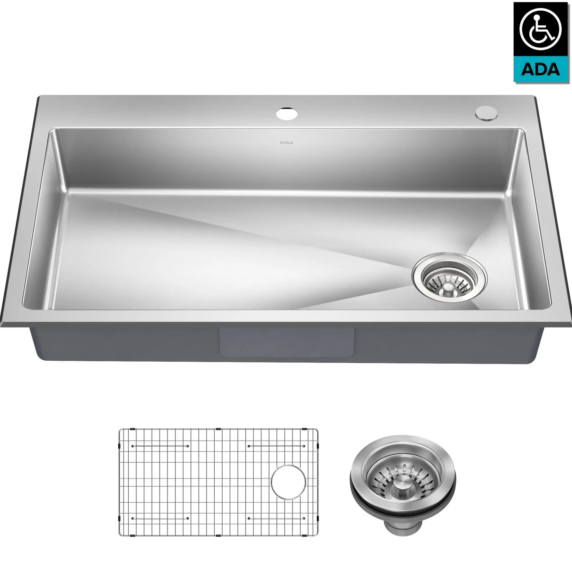 33” ADA Compliant Drop In / Top Mount Single Bowl 18-Gauge Stainless Steel Kitchen Sink