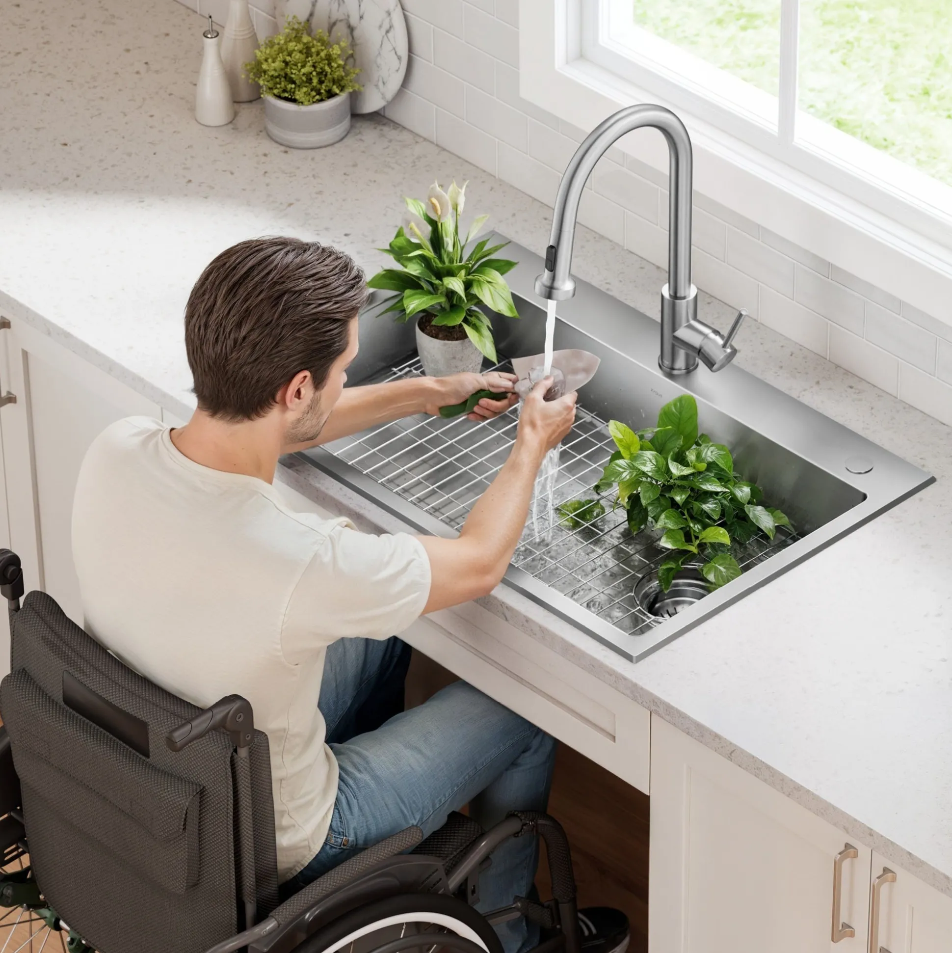 33” ADA Compliant Drop In / Top Mount Single Bowl 18-Gauge Stainless Steel Kitchen Sink