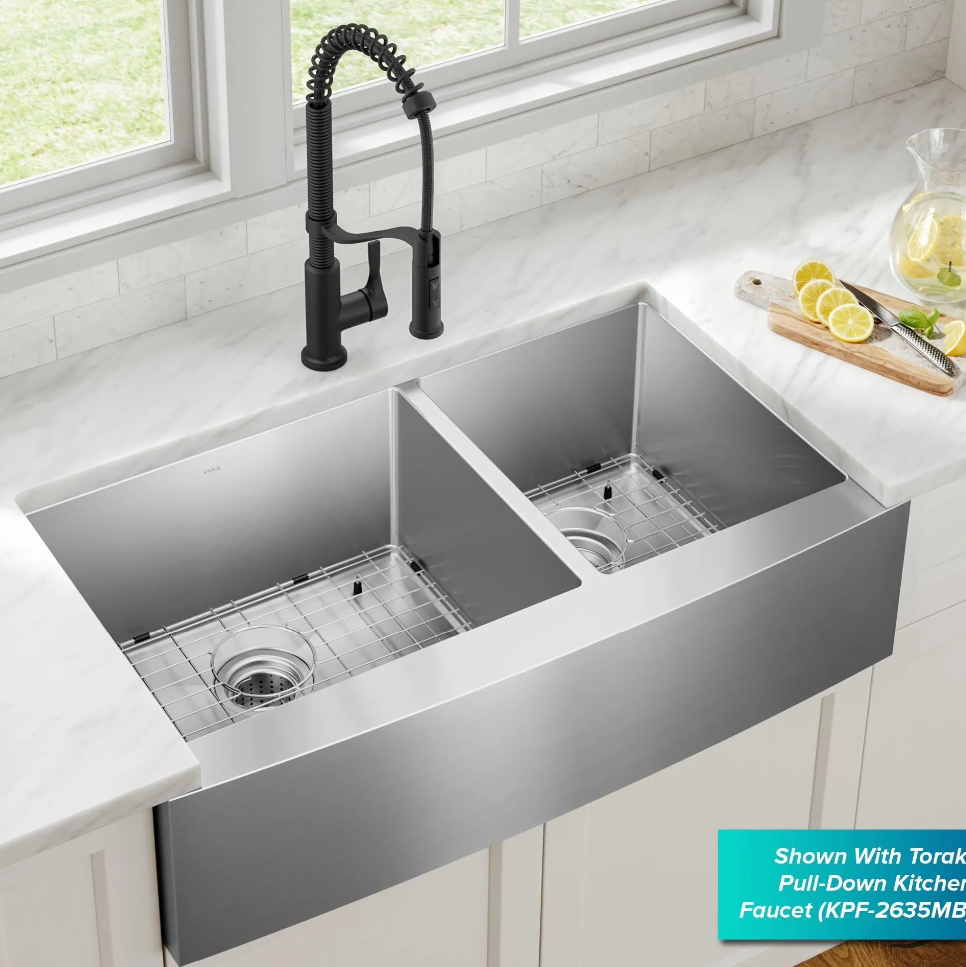 36" Apron Front Farmhouse 16 Gauge 60/40 Double Bowl Stainless Steel Kitchen Sink