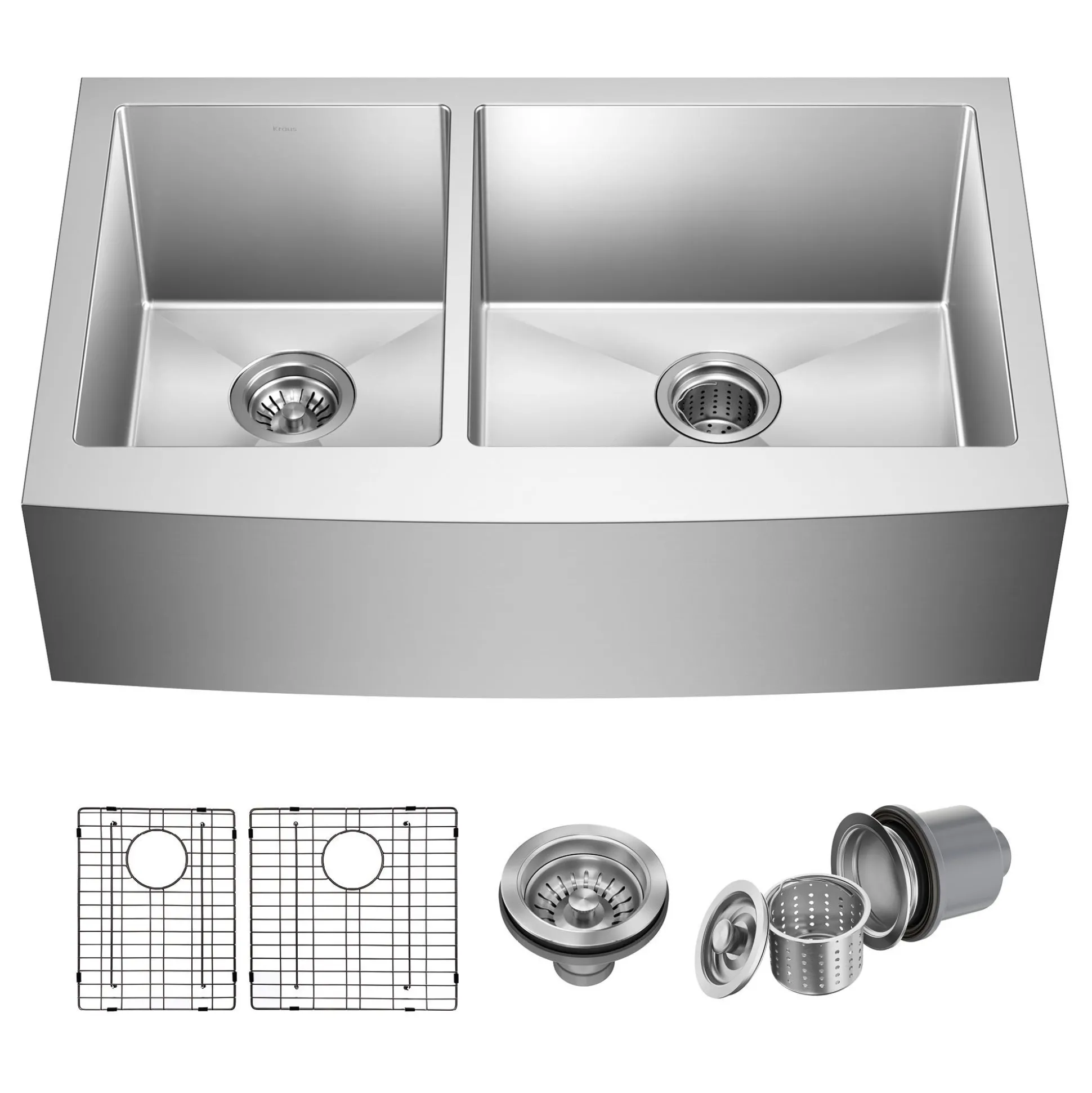 33" Apron Front Farmhouse 16 Gauge 40/60 Double Bowl Stainless Steel Kitchen Sink