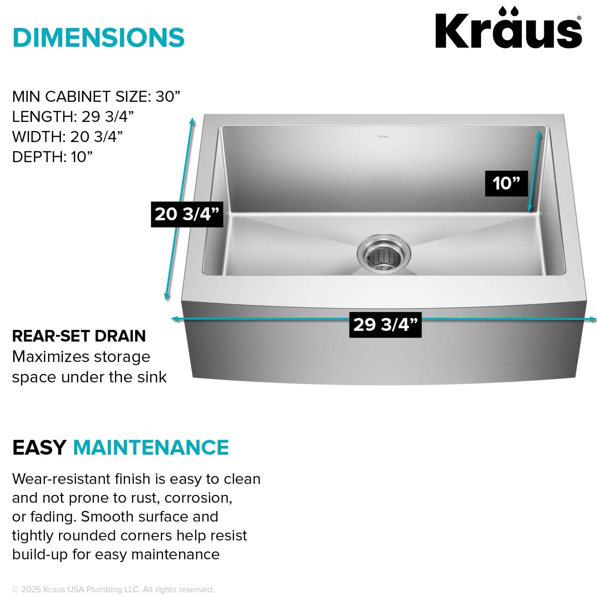 30" Apron Front Farmhouse 16 Gauge Single Bowl Stainless Steel Kitchen Sink