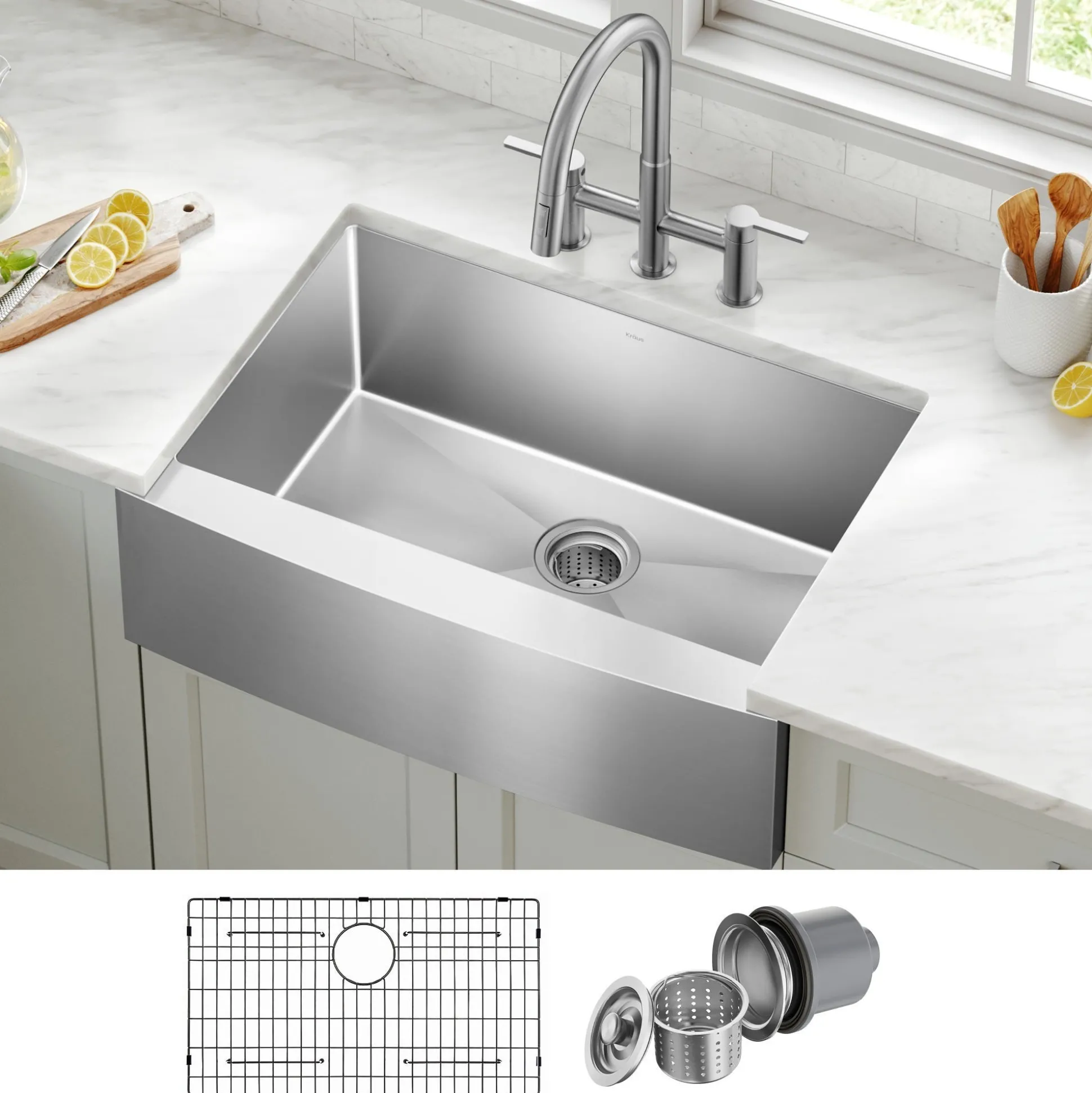 30" Apron Front Farmhouse 16 Gauge Single Bowl Stainless Steel Kitchen Sink