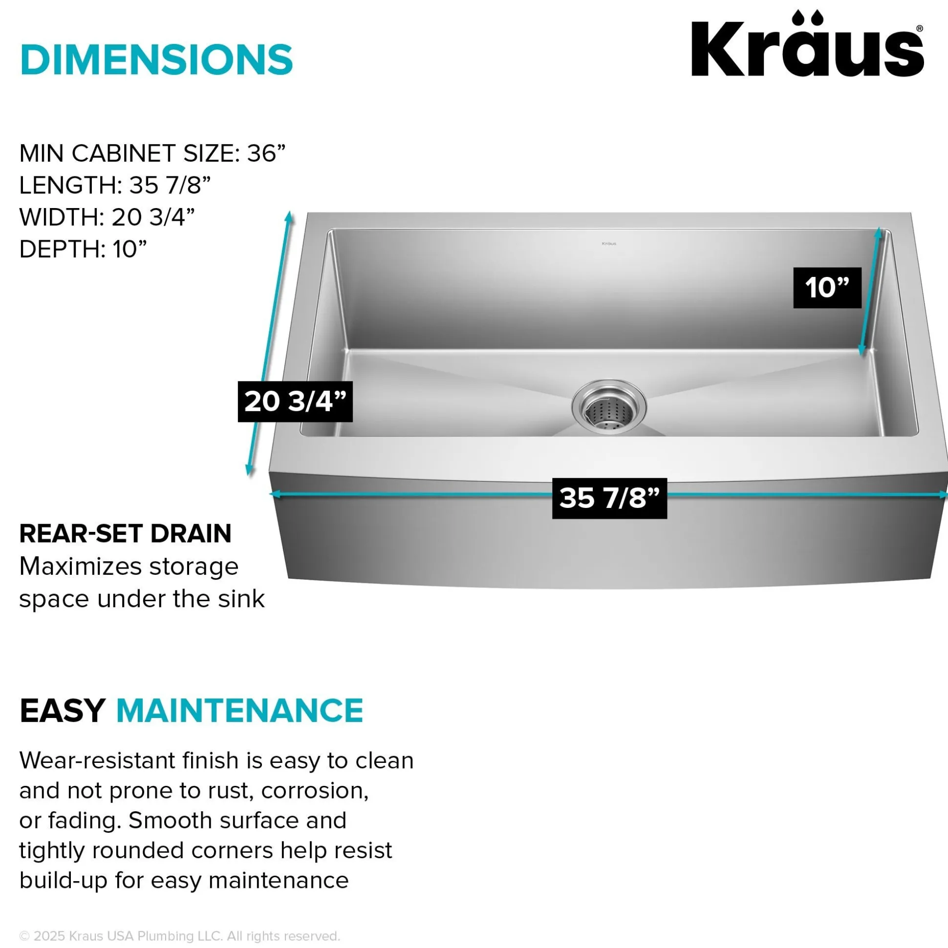 36" Apron Front Farmhouse 16 Gauge Single Bowl Stainless Steel Kitchen Sink