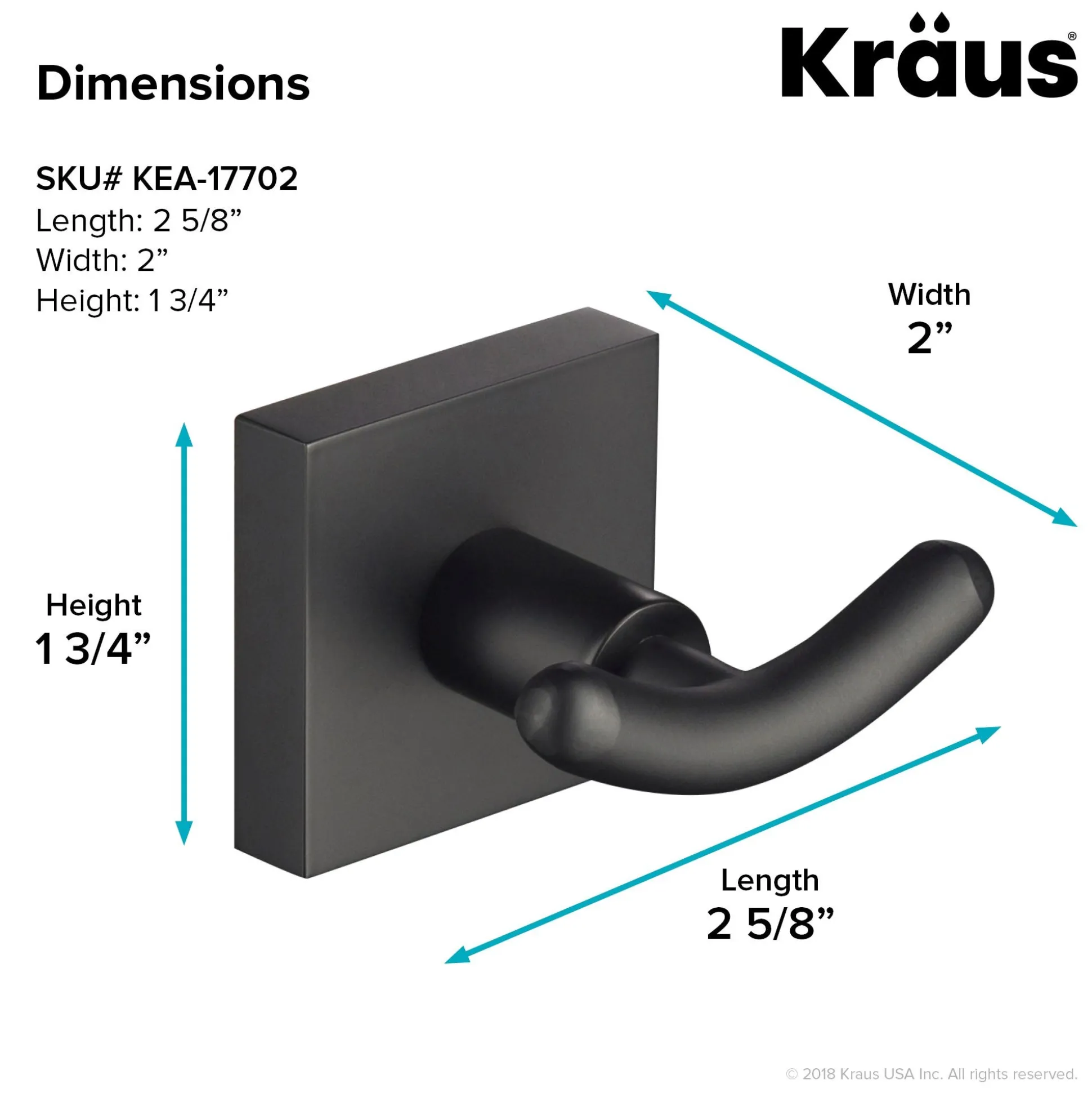 Bathroom Robe and Towel Double Hook in Matte Black