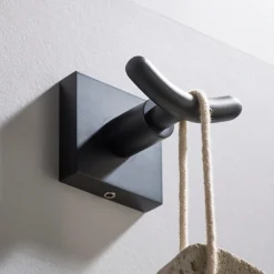 Bathroom Robe and Towel Double Hook in Matte Black