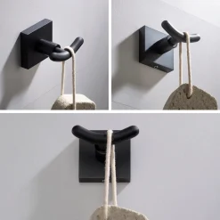 Bathroom Robe and Towel Double Hook in Matte Black