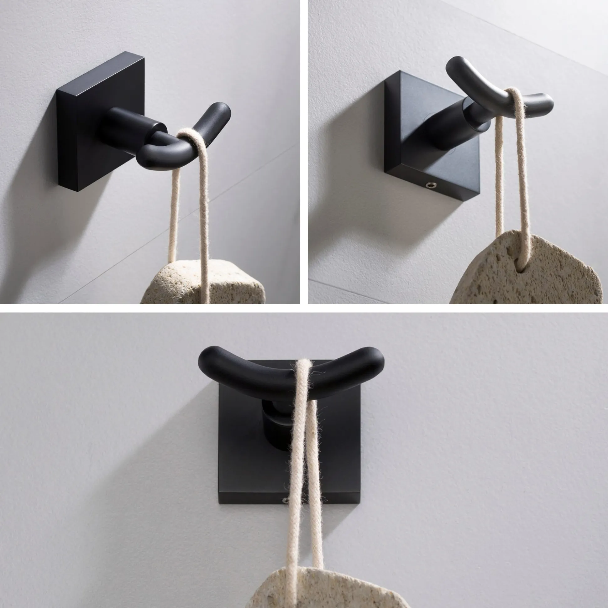 Bathroom Robe and Towel Double Hook in Matte Black