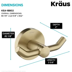 Bathroom Robe and Towel Double Hook in Brushed Gold