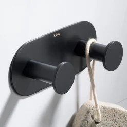 Bathroom Robe and Towel Double Hook in Matte Black
