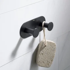 Bathroom Robe and Towel Double Hook in Matte Black