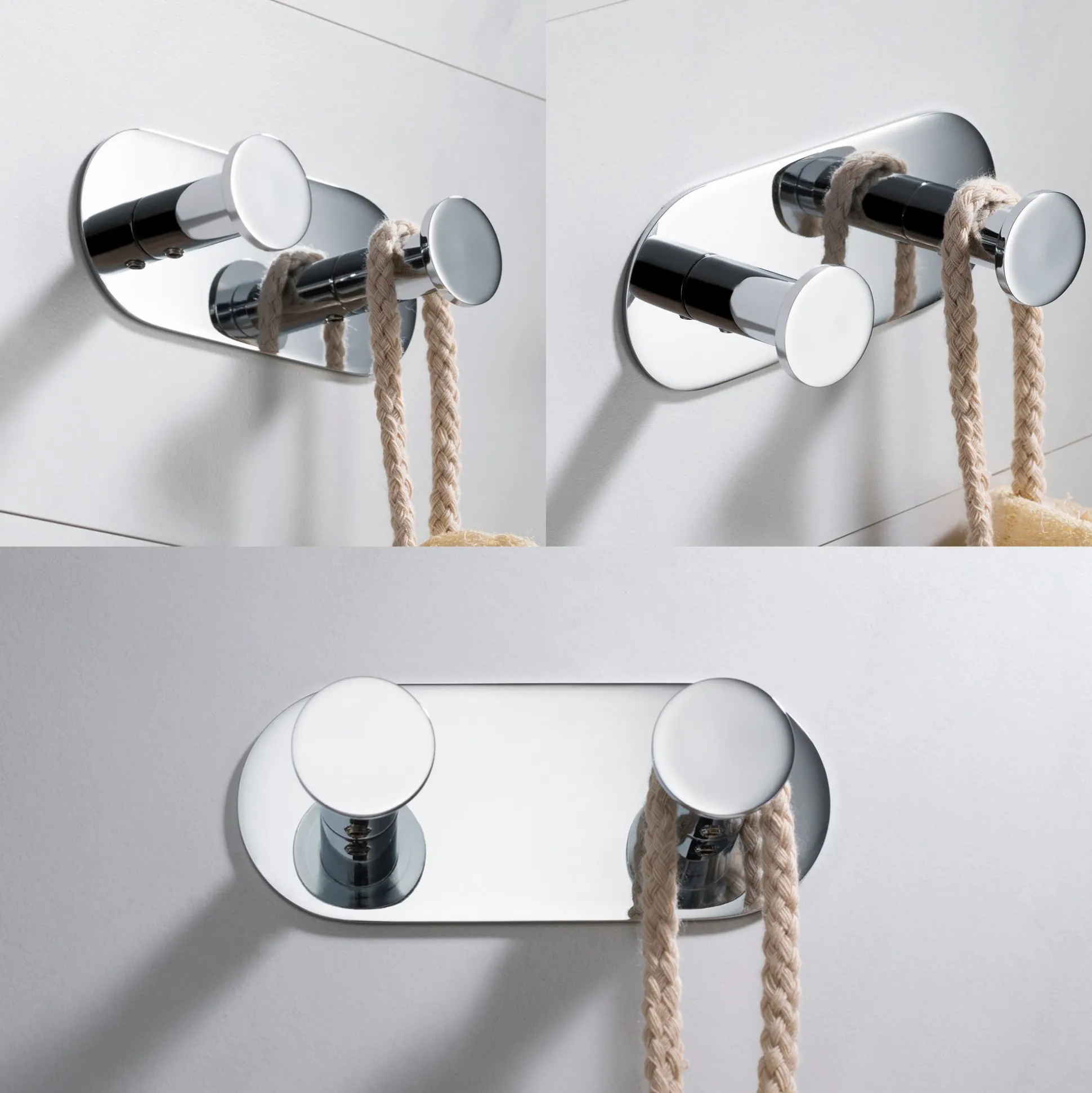Bathroom Robe and Towel Double Hook in Chrome