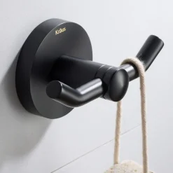 Bathroom Robe and Towel Double Hook in Matte Black