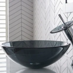 Clear Black Glass Vessel 16 1/2" Bathroom Sink