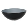Clear Black Glass Vessel 14" Bathroom Sink w/ Pop-Up Drain in Satin Nickel