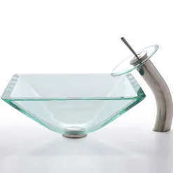 Clear Square Glass Vessel 16 1/2