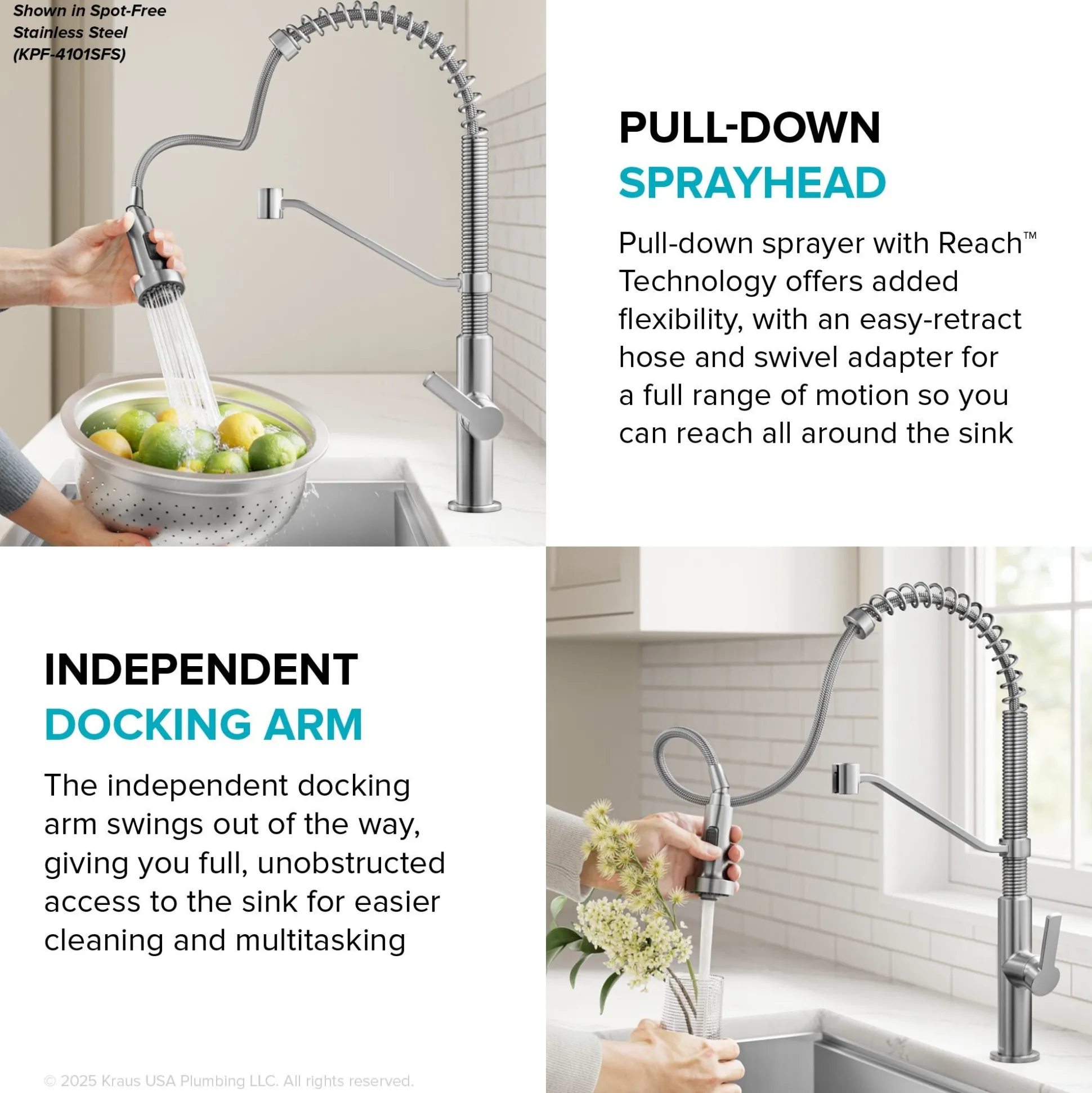 Commercial Style 2-Function Single Handle Pull Down Kitchen Faucet in Matte Black