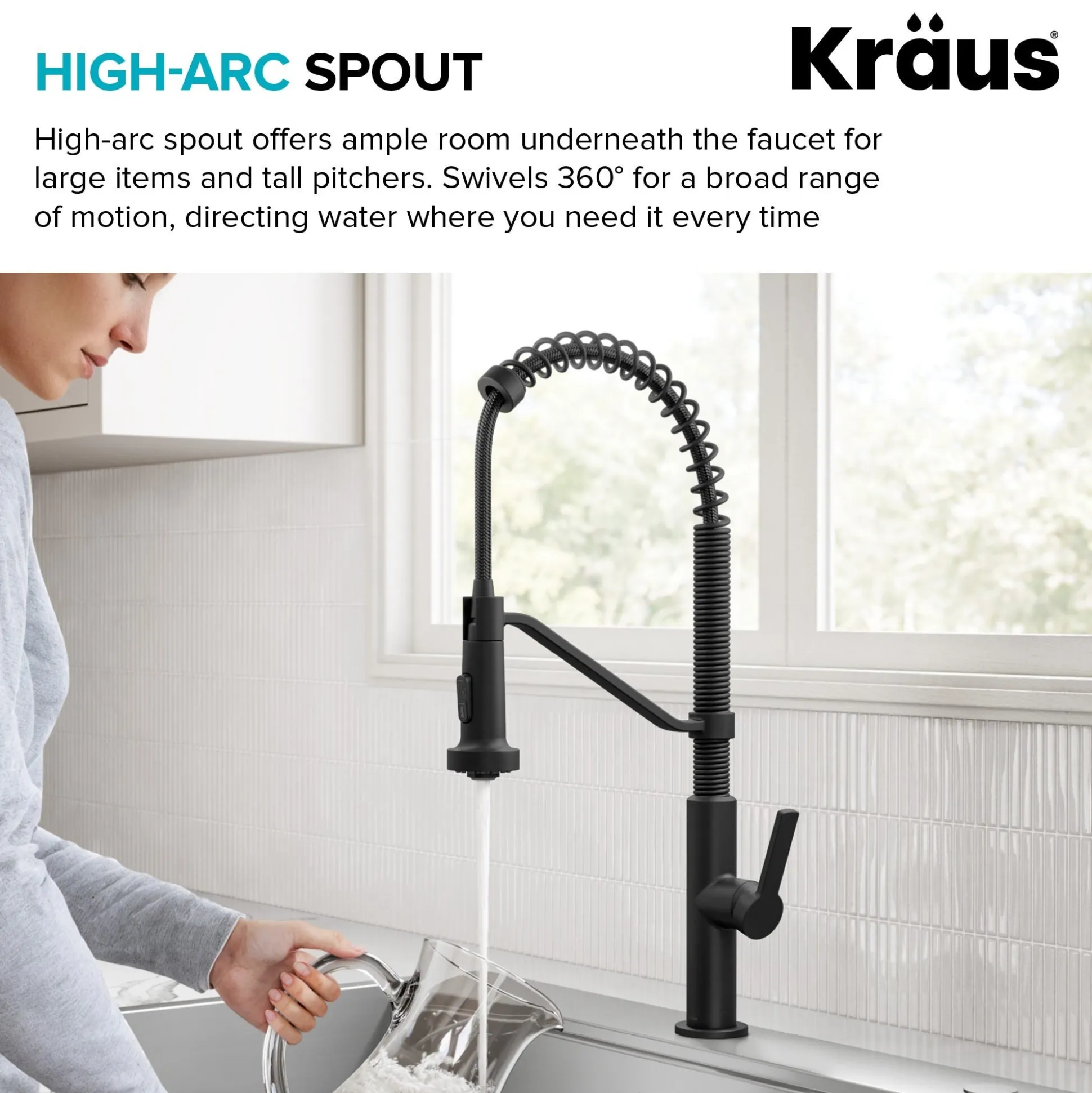 Commercial Style 2-Function Single Handle Pull Down Kitchen Faucet in Matte Black