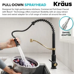 Commercial Style 2-Function Single Handle Pull Down Kitchen Faucet in Matte Black