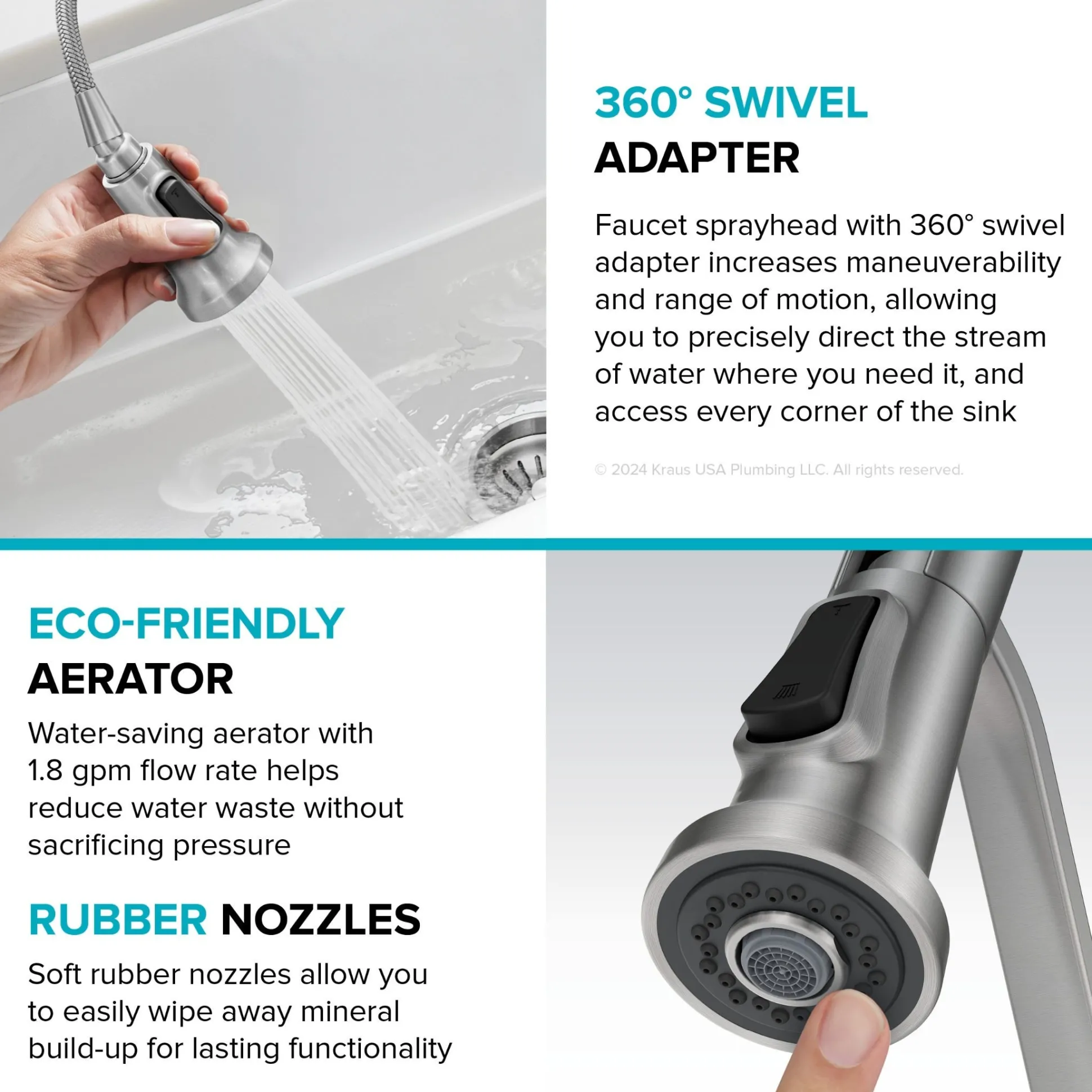 Commercial Style 2-Function Single Handle Pull Down Kitchen Faucet in Matte Black