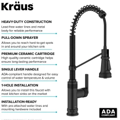 Commercial Style 2-Function Single Handle Pull Down Kitchen Faucet in Matte Black