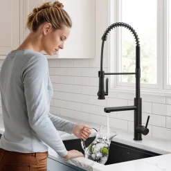 Commercial Style 2-Function Single Handle Pull Down Kitchen Faucet with Pot Filler in Matte Black