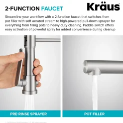 Commercial Style 2-Function Single Handle Pull Down Kitchen Faucet with Pot Filler in Spot-Free Stainless Steel / Matte Black