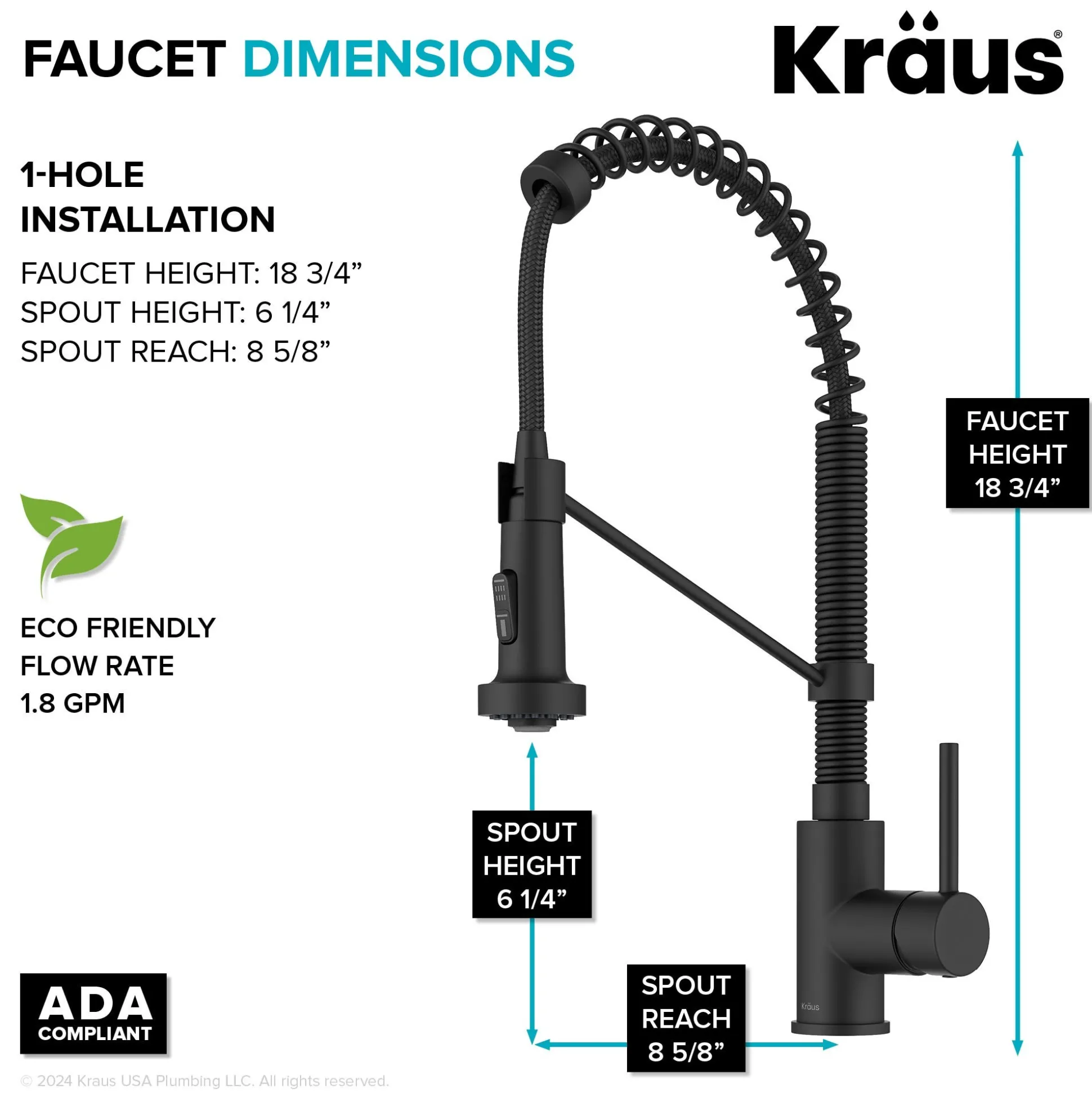 Commercial Style 2-Function Single Handle Pull Down Kitchen Faucet in Matte Black