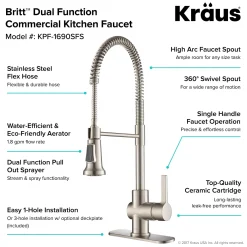 Commercial Style Kitchen Faucet with Deck Plate and Soap Dispenser in all-Brite Spot Free Stainless Steel