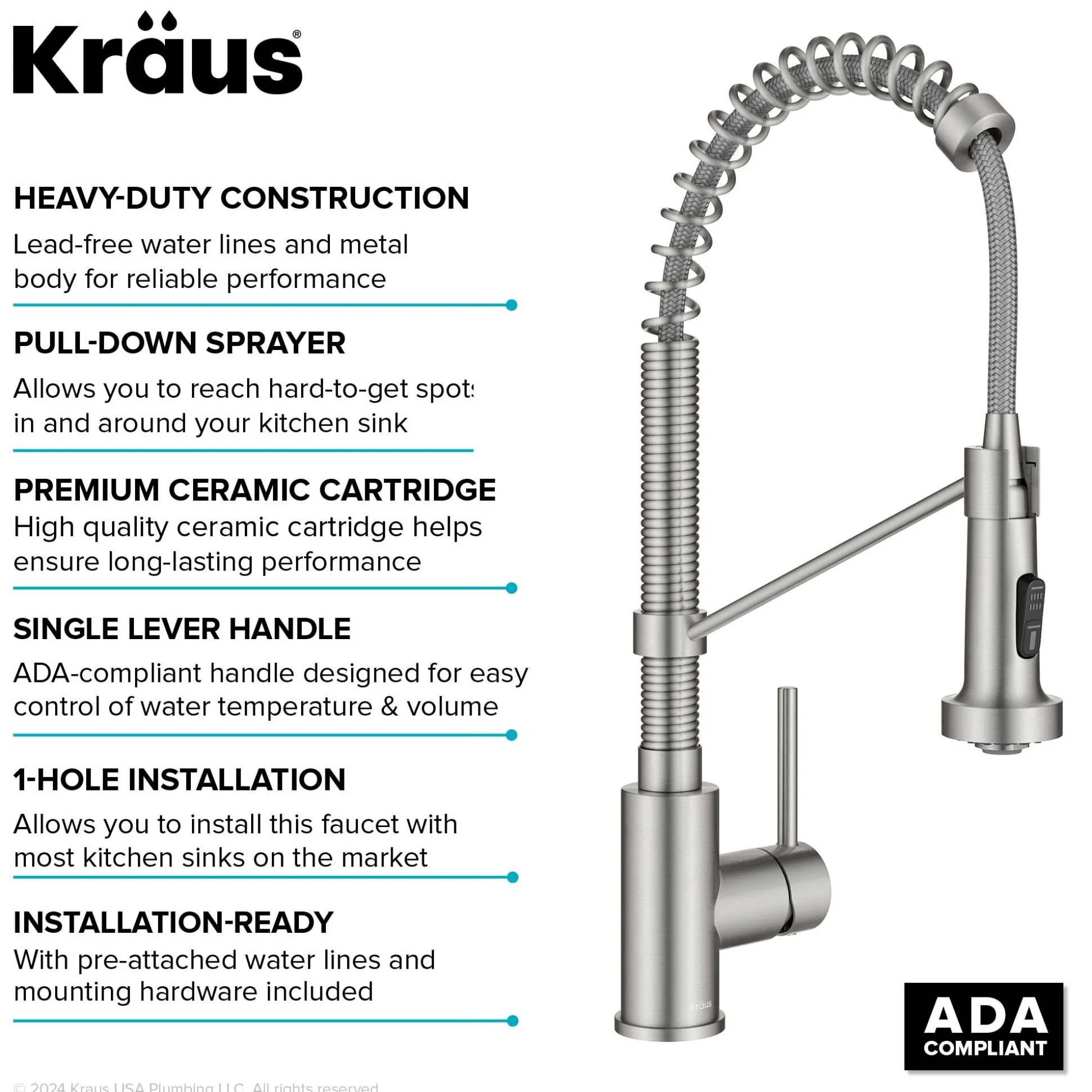 Commercial Style Pull Down Kitchen Faucet and Water Filter Faucet Combo in Spot-Free Stainless Steel