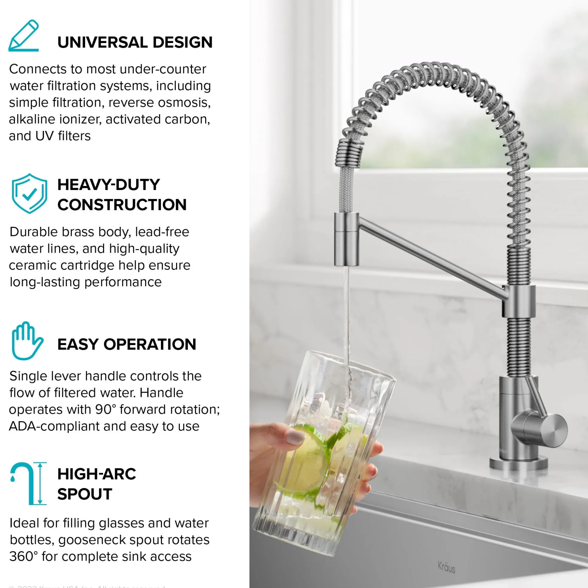 Commercial Style Pull Down Kitchen Faucet and Water Filter Faucet Combo in Spot-Free Stainless Steel