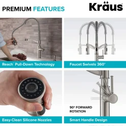 Commercial Style Pull-Down Kitchen Faucet with Deck Plate and Soap Dispenser in Spot Free Stainless Steel