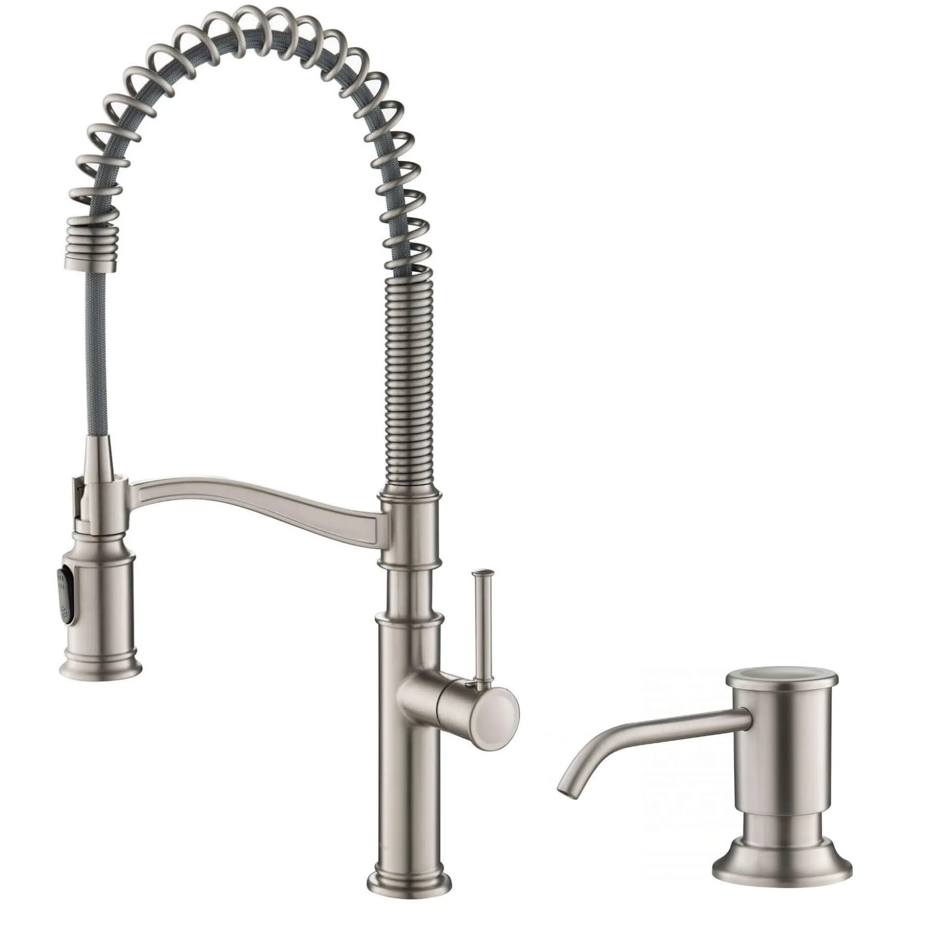 Commercial Style Pull-Down Kitchen Faucet with Deck Plate and Soap Dispenser in Spot Free Stainless Steel