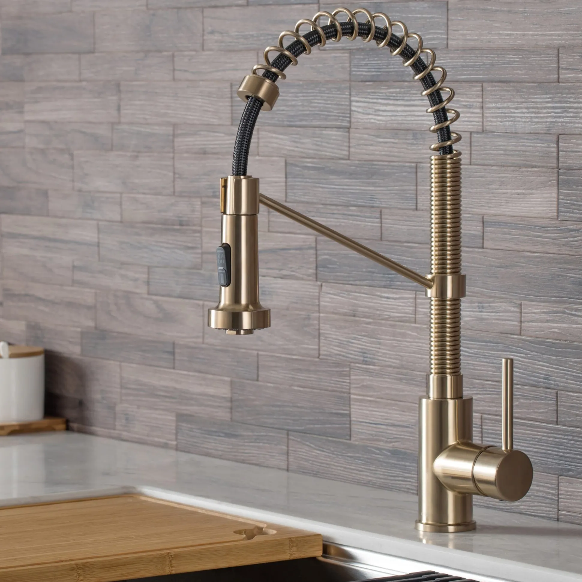 Commercial Style Pull-Down Kitchen Faucet and Water Filter Faucet Combo in Spot Free Antique Champagne Bronze