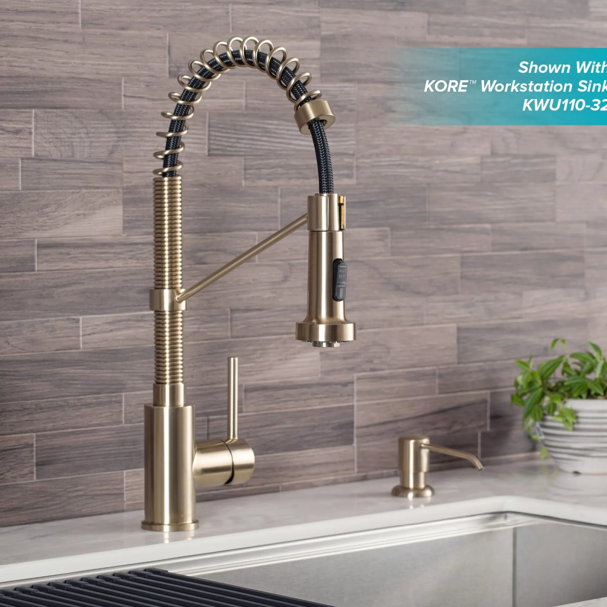 Commercial Style Pull-Down Kitchen Faucet and Water Filter Faucet Combo in Spot Free Antique Champagne Bronze