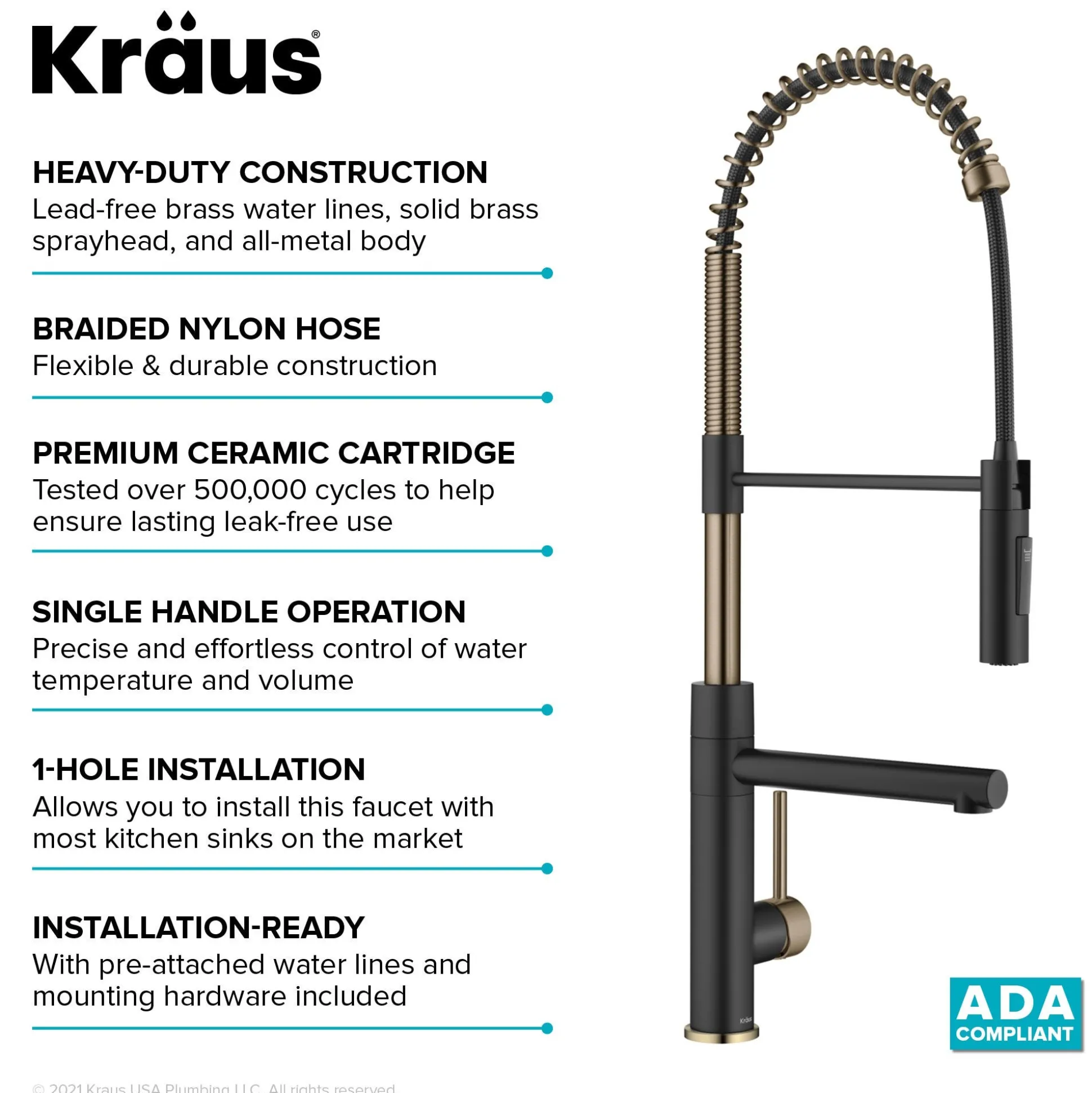 CommercialStylePull-Down Single Handle Kitchen Faucet with Pot Filler in Spot Free Antique Champagne Bronze / Matte Black