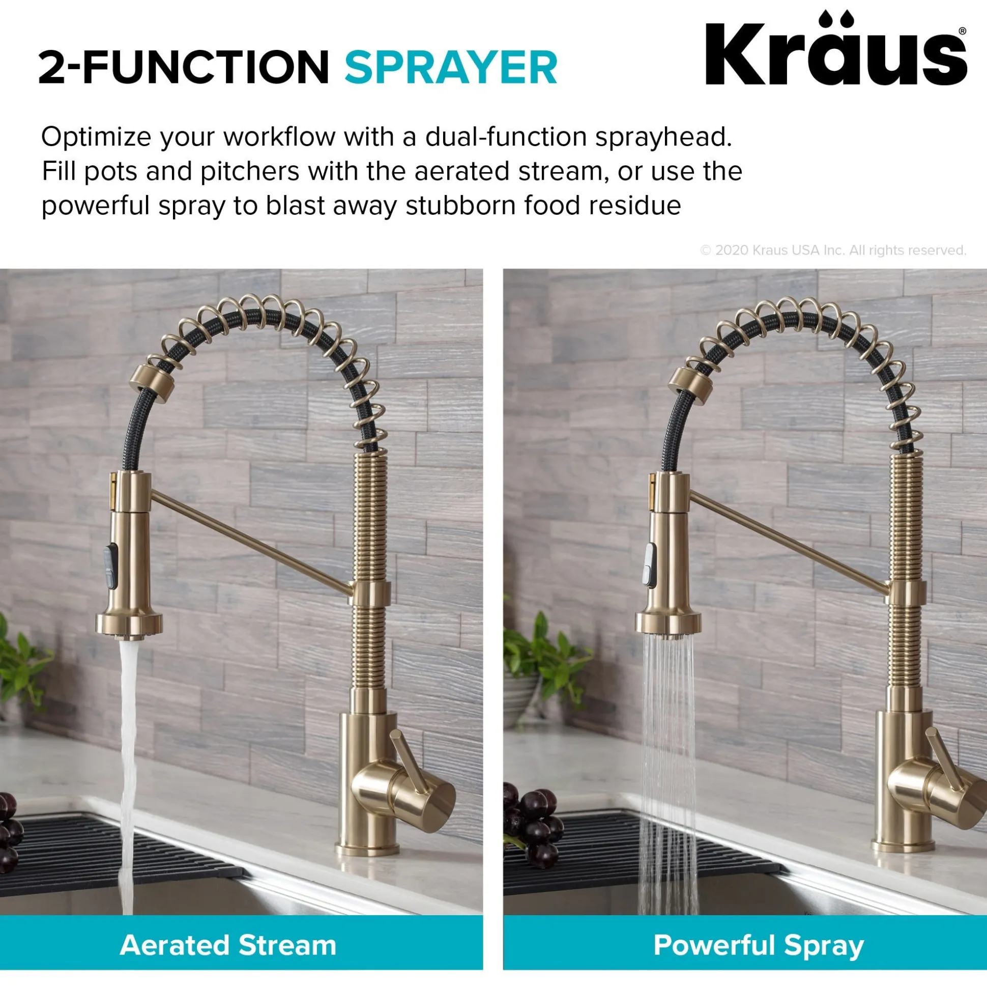 Commercial Style Pull-Down Single Handle 18" Kitchen Faucet in Spot Free Antique Champagne Bronze with Soap Dispenser