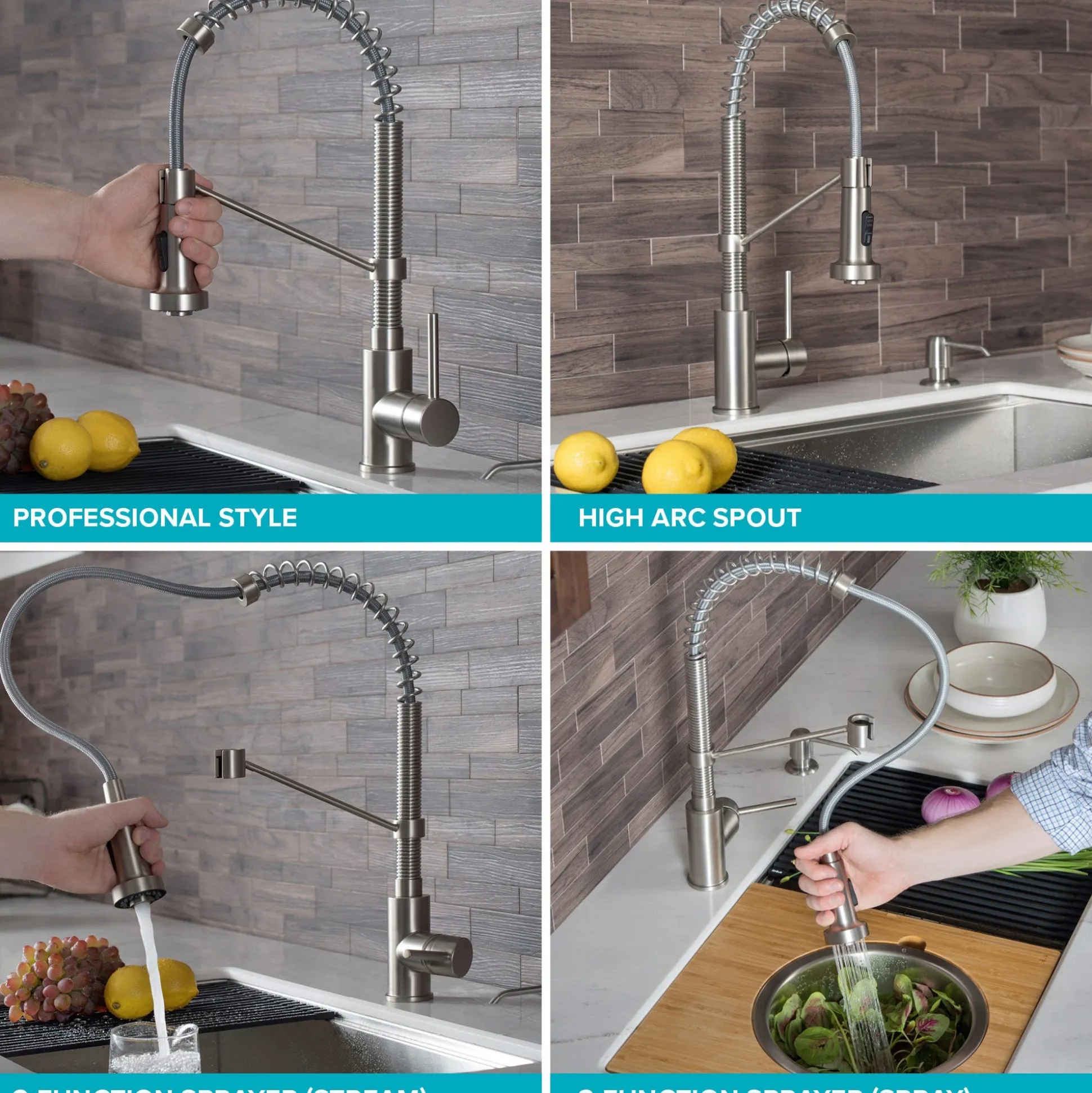 Commercial Style Pull-Down Single Handle 18" Kitchen Faucet in Spot Free Antique Champagne Bronze with Soap Dispenser