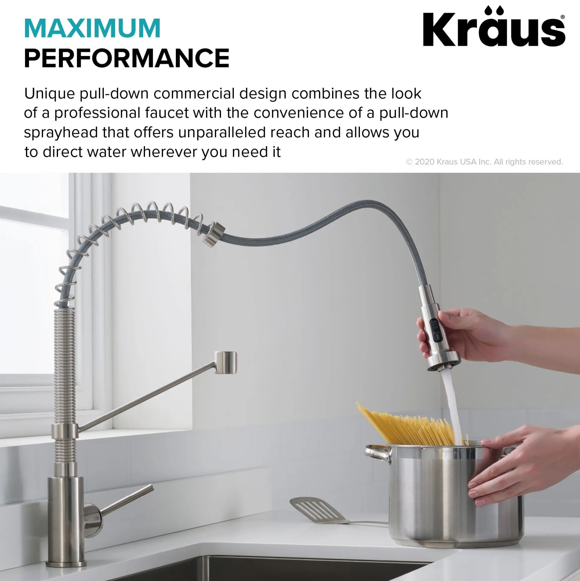 Commercial Style Pull-Down Single Handle 18" Kitchen Faucet in Spot Free Antique Champagne Bronze with Soap Dispenser