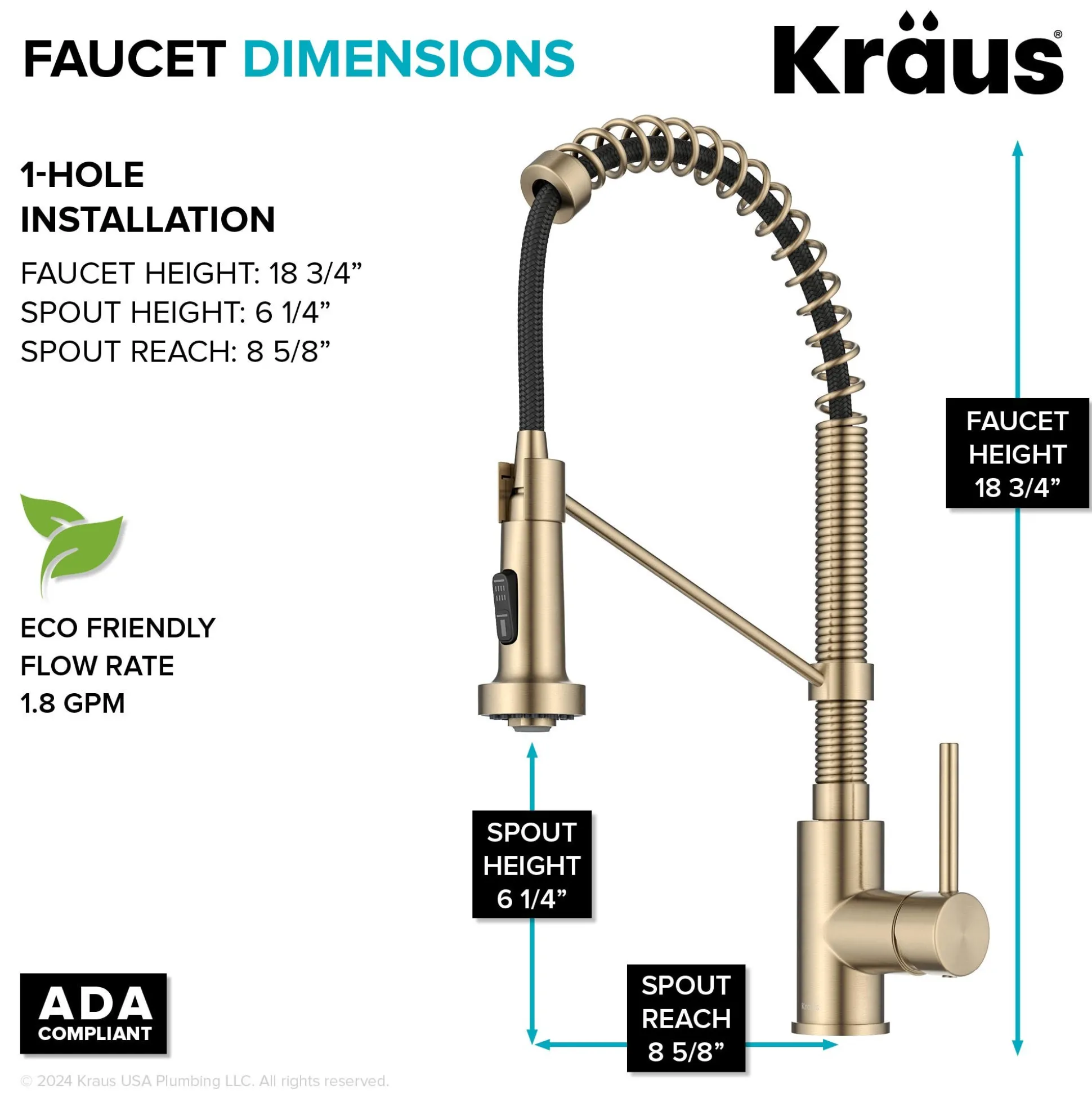 Commercial Style Pull-Down Single Handle 18" Kitchen Faucet in Spot Free Antique Champagne Bronze with Soap Dispenser