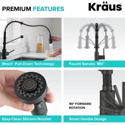 Commercial Style Pull-Down Single Handle 18" Kitchen Faucet in Matte Black with Soap Dispenser
