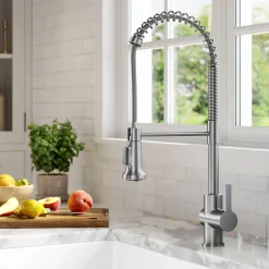 Commercial Style Single Handle Pull Down Kitchen Faucet in Spot Free Stainless Steel