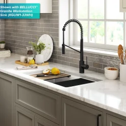 Commercial Style Single Handle Pull Down Kitchen Faucet with QuickDock Top Mount Installation Assembly in Matte Black