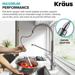 Commercial Style Single Handle Pull Down Kitchen Faucet with QuickDock Top Mount Installation Assembly in Spot Free Stainless Steel