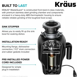 Continuous Feed Garbage Disposal with 3/4 HP Ultra-Quiet Motor for Kitchen Sinks with Power Cord and Flange Included