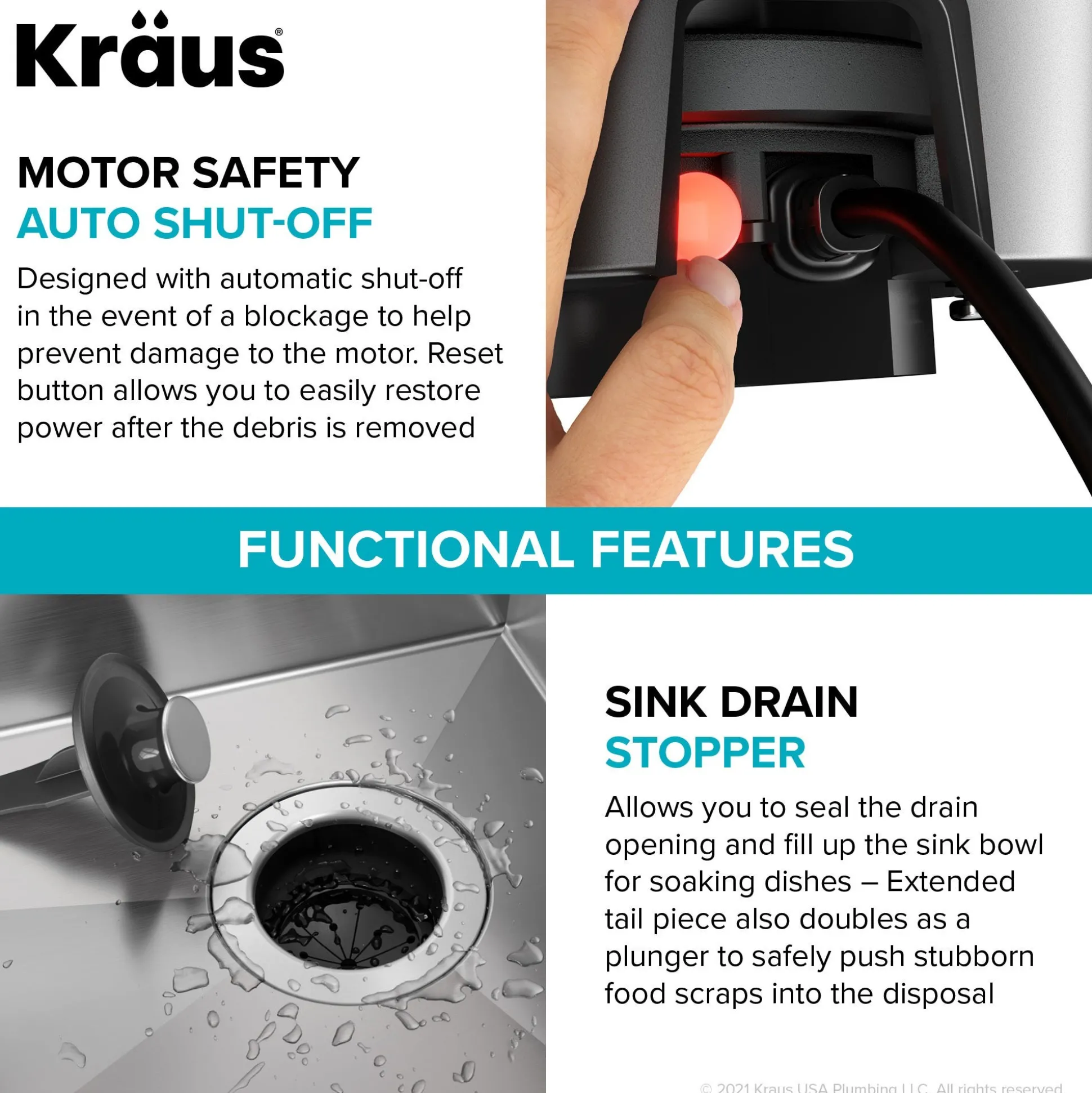 Continuous Feed Garbage Disposal with 3/4 HP Ultra-Quiet Motor for Kitchen Sinks with Power Cord and Flange Included
