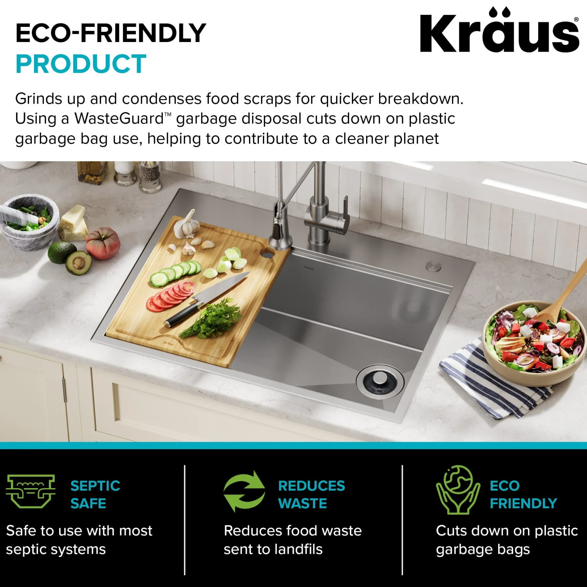 Continuous Feed Garbage Disposal with 3/4 HP Ultra-Quiet Motor for Kitchen Sinks with Power Cord and Flange Included