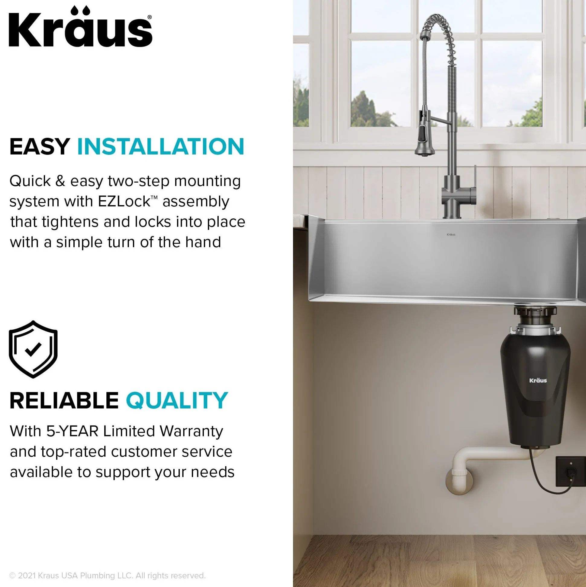 Continuous Feed Garbage Disposal with 3/4 HP Ultra-Quiet Motor for Kitchen Sinks with Power Cord and Flange Included