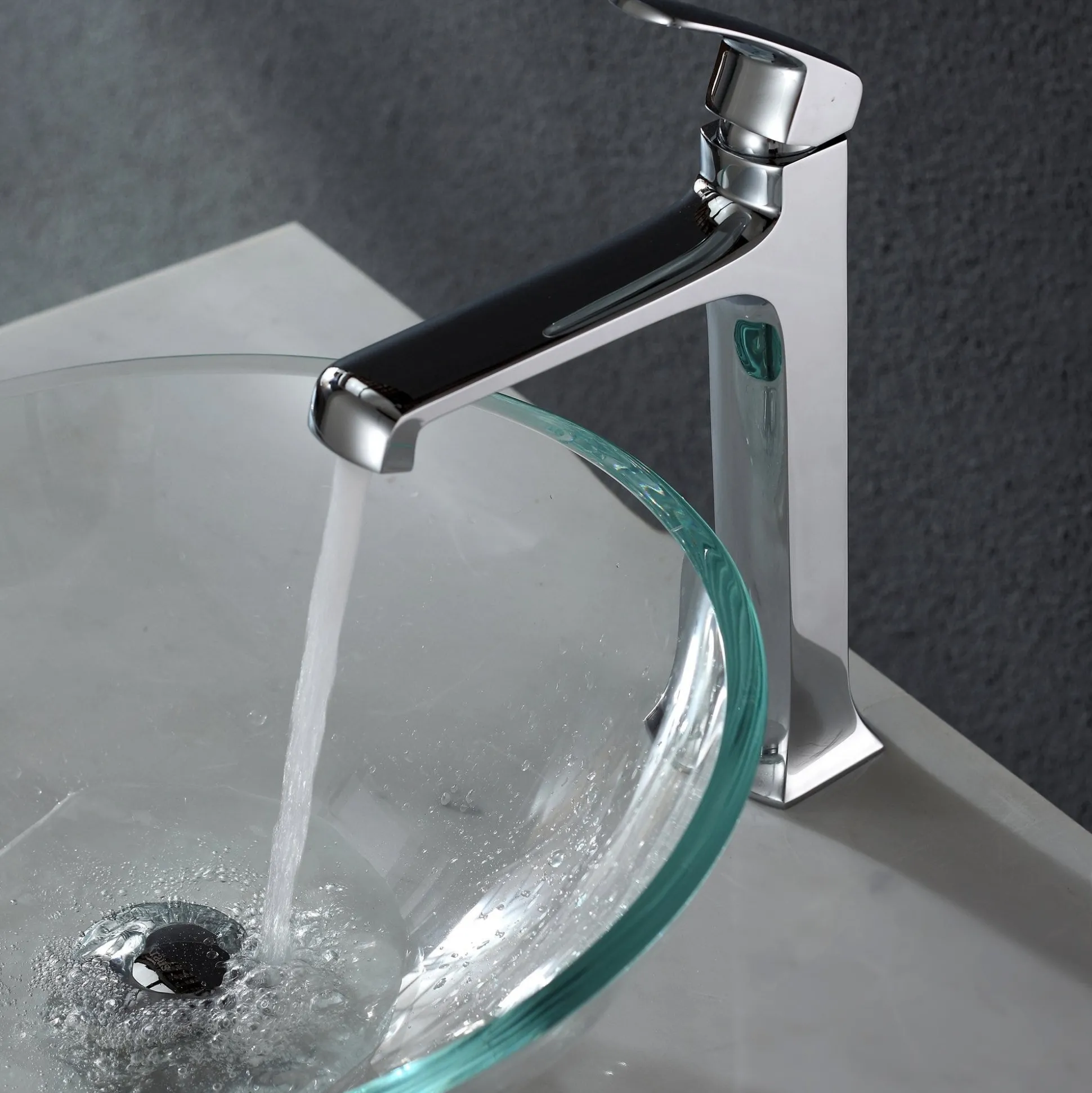 Crystal Clear Glass Vessel 16 1/2" Bathroom Sink w/ Pop-Up Drain in Chrome