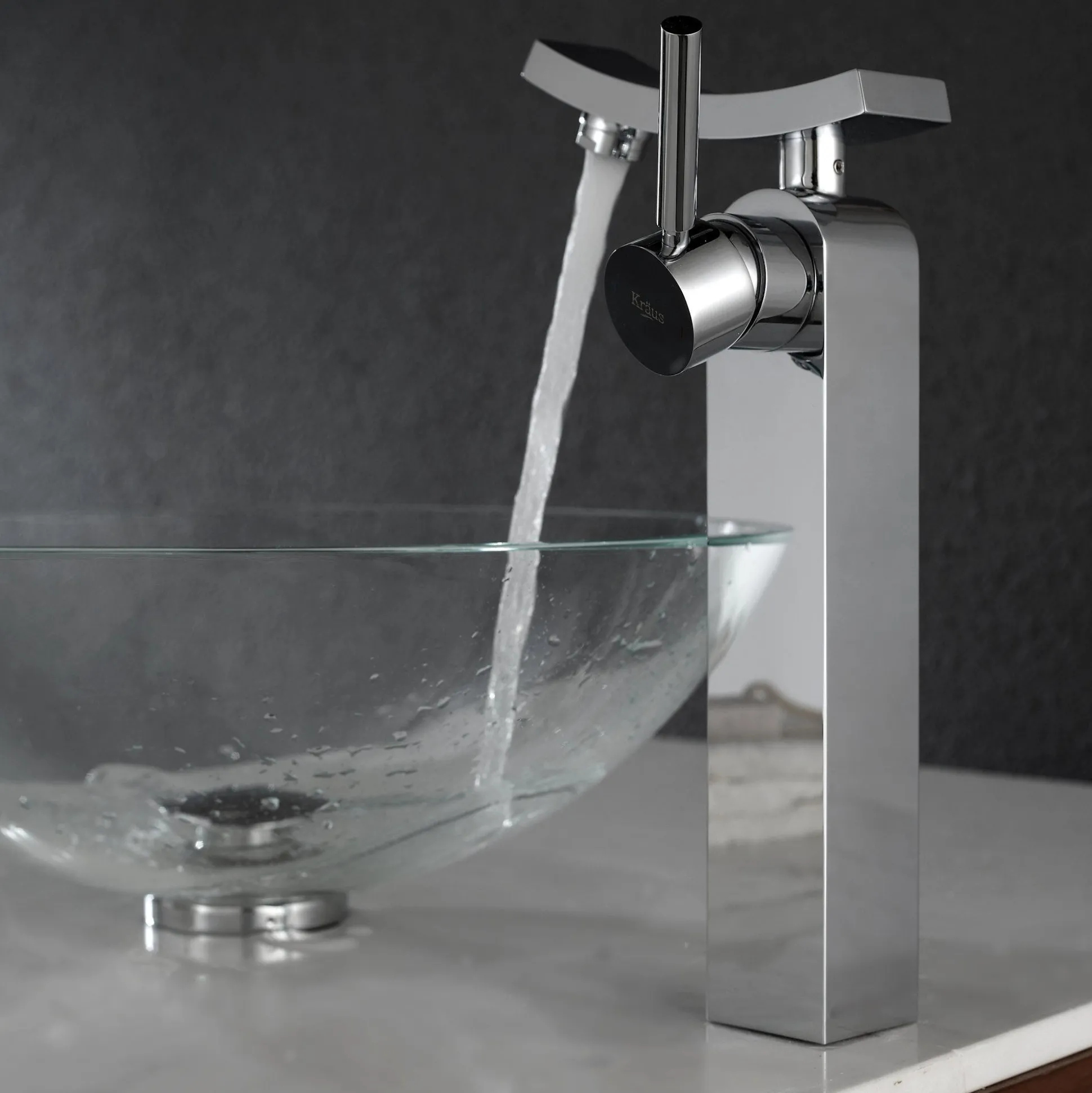 Crystal Clear Glass Vessel 16 1/2" Bathroom Sink w/ Pop-Up Drain in Chrome